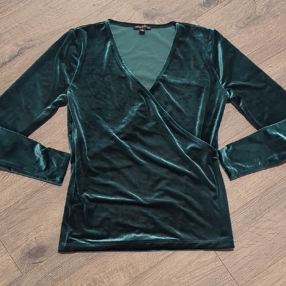 J Crew Mercantile Velvet Faux Wrap Holiday Blouse Top